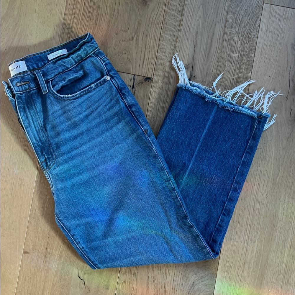 Frame Le Jane Crop Raw Hem Blue Jeans